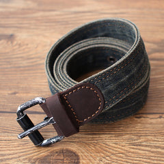 Cool Black Denim Slim Belt Denim Blue Belt Vintage Denim Belt For Men Women
