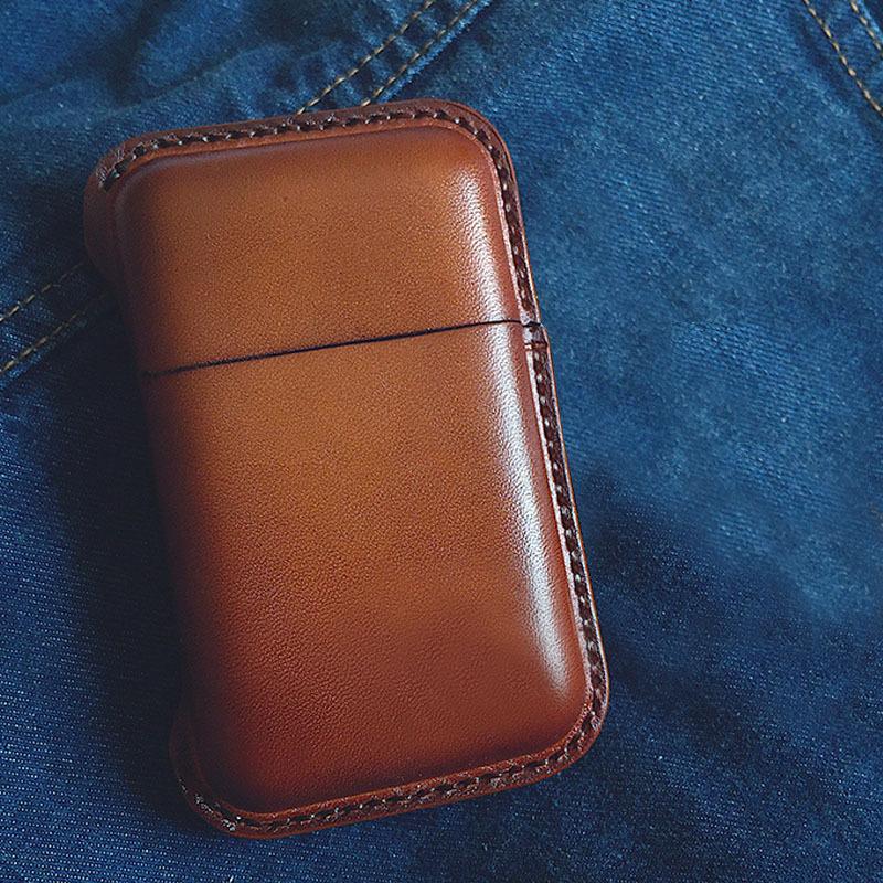 Brown Leather Mens Cigarette Holder Case Vintage Custom Cigarette Case for Men