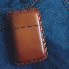 Brown Leather Mens Cigarette Holder Case Vintage Custom Cigarette Case for Men