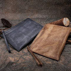 Handmade Womens Leather Large Wristlet Wallet Slim Zip Clutch Purse Ladies Zipper Clutch Wallets for Women