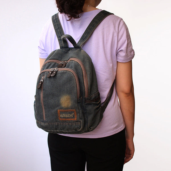 Denim Blue Womens Backpack School Backpack Blue Denim Laptop Backpack For Men AIZZ01381021