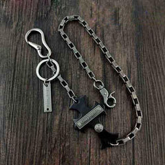 24'' HEAVY METAL CROSS BIKER SILVER WALLET CHAIN LONG PANTS CHAIN SILVER jeans chain jean chain FOR MEN