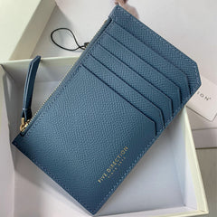 Cute Women Blue Leather Slim Card Holder Card Wallet Zipper Change Wallet For Women