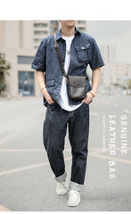 Cool Black Leather Mens Small Vertical Courier Bag Brown Messenger Bags Blue Postman Bag For Men