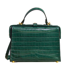 Handmade Womens Stylish Dark Green Leather Doctor Handbag Side Purses Doctor Purses for Women