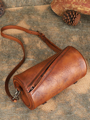 Vintage Green Leather Womens Barrel Shoulder Bag - Overall View