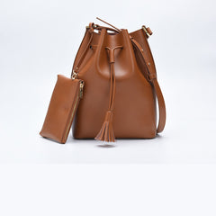 Brown Genuine Leather bucket bag shoulder bag for women leather Barrel crossbody bag