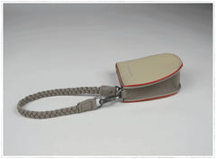 Womens Beige&Black Leather Coin Zip Wallet with Leather Chain Leather Zip Wristlet Purse for Ladies