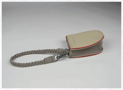 Womens Beige&Green Leather Coin Zip Wallet with Leather Chain Leather Zip Wristlet Purse for Ladies