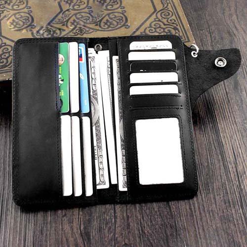 Badass Black Leather Men's Punk Star Long Biker Chain Wallet Long Wallet Chain F WG00952070