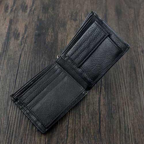 Badass Black Leather Men's Trifold Cross Small Biker Wallet Chain Wallet with ch WG00582074
