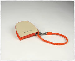 Womens Beige&Orange Leather Coin Zip Wallet with Leather Chain Leather Zip Wristlet Purse for Ladies