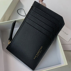 Cute Women Black Leather Slim Card Holder Card Wallet Zipper Change Wallet For Women