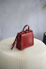 Handmade Womens Stylish Square Light Green Leather Doctor Handbag Side Purse Doctor Purse for Women