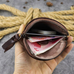 Mens Brown Leather Coin Purse Coin Pouch Change Case Mini Leather Pouch For Men and Women