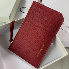 Cute Women Black Leather Slim Card Holder Card Wallet Zipper Change Wallet For Women