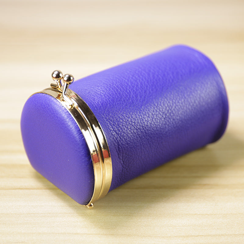 Vintage Women Purple Leather Cup Coin Wallet Frame Clasp Coin Pouch Change Wallet For Women