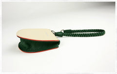 Womens Beige&Green Leather Coin Zip Wallet with Leather Chain Leather Zip Wristlet Purse for Ladies