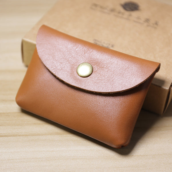 Brown Cute Women Leather Card Wallet Mini - Back View