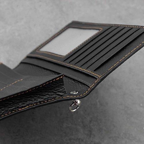Badass Black Leather Men's Metal Star Long Biker Chain Wallet Bifold Long Wallet WG00682085