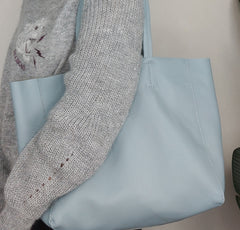 Fashion Womens Blue Leather Oversize Tote Bag Blue Shoulder Tote Bag Handbag Tote For Women