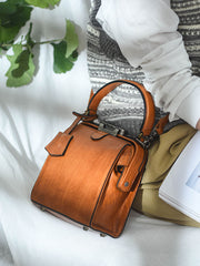 Womens Brown Leather Doctor Handbag Purses Square Doctor Crossbody Purse for Women