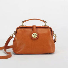 Handmade Womens Brown Leather Doctor Handbag Purse Vintage Small Doctor Shoulder Bag for Women