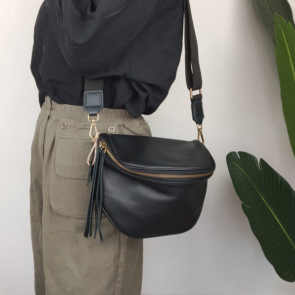 Fashion Women Black Leather Small Saddle Shoulder - Back View