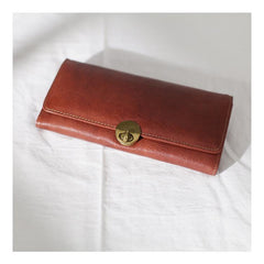 Vintage Womens Best Brown Leather Long Wallet Checkbook Wallet Cards Holder Wallet Purse for Ladies