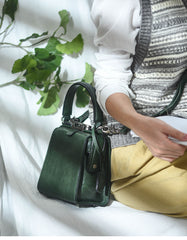 Womens Green Leather Doctor Handbag Purses Square Doctor Crossbody Purse for Women