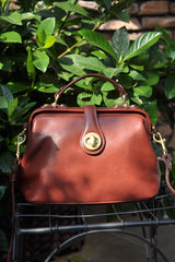 Handmade Womens Brown Leather Doctor Handbag Purse Vintage Small Doctor Shoulder Bag for Women