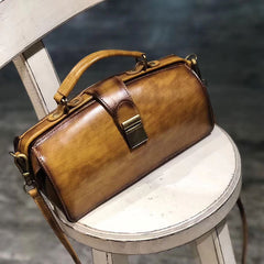 Vintage Womens Tan Leather Doctor Handbag Purses Vintage Handmade Doctor Crossbody Purse for Women