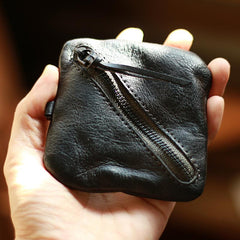 Vintage Slim Brown Leather Mens Coin Wallet Zipper Coin Holder Change Pouch For Men