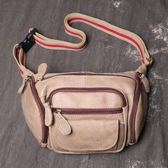 Vintage Brown LEATHER MENS Barrel FANNY PACK - Side View