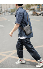 Cool Black Leather Mens Small Vertical Courier Bag Brown Messenger Bags Blue Postman Bag For Men