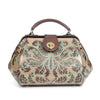 Small Womens Coffee Floral Leather Doctor Handbag - Bill Slots Detail