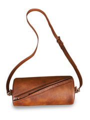 Vintage Green Leather Womens Barrel Shoulder Bag - Interior View