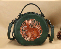 Cutest Womens Coffee Leather Round Handbag Bunny - Interior View