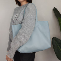 Fashion Womens Blue Leather Oversize Tote Bag Blue Shoulder Tote Bag Handbag Tote For Women