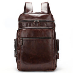 Cool Black Mens Leather 15 inches Large School Laptop Backpack Dark Brown Travel Backpack for Men