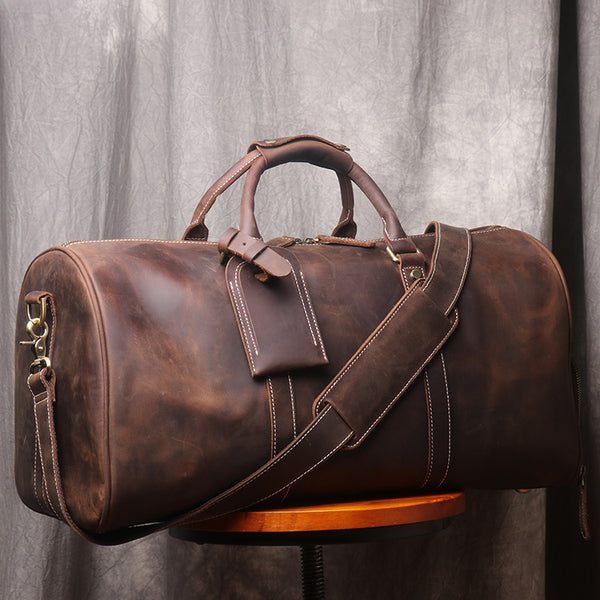 Cool Vintage Leather Mens Duffle Bag Weekender Bag Overnight Bag Travel Bag - EverHandmade
