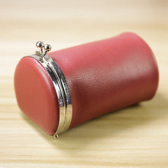Vintage Women Red Leather Cup Coin Wallet Frame Clasp Coin Pouch Change Wallet For Women