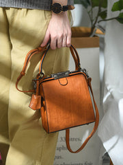 Womens Brown Leather Doctor Handbag Purses Square Doctor Crossbody Purse for Women