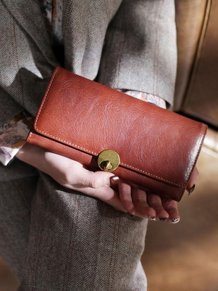 Vintage Womens Best Brown Leather Long Wallet Checkbook Wallet Cards Holder Wall CMW9202157