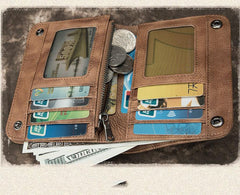 Brown Vintage Bifold Wallet Leather Mens Blue - Leather Texture Detail