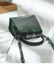 Womens Green Leather Doctor Handbag Purses Square Doctor Crossbody Purse for Women