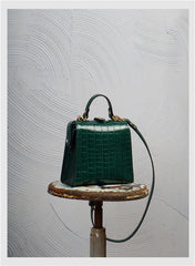 Handmade Womens Stylish Square Dark Green Leather Doctor Handbag Side Purse Doctor Purse for Women