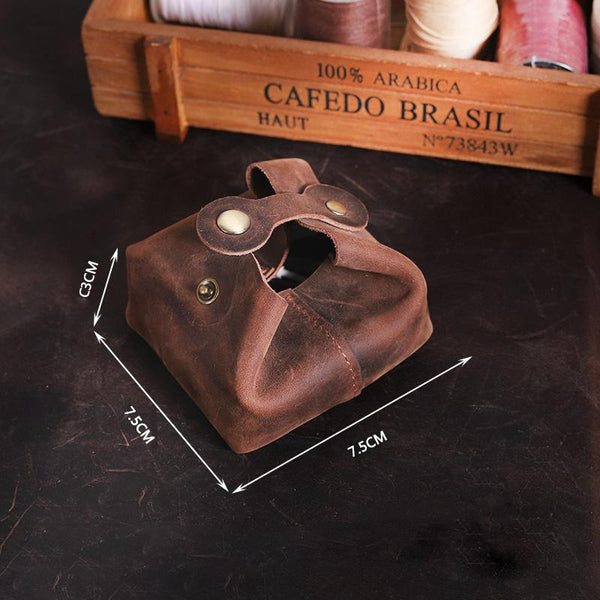 Handmade Black Leather Mens Coin Wallet Mini Pouch Change Pouch for Men LJJY00381061