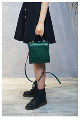 Handmade Womens Stylish Square Dark Green Leather Doctor Handbag Side Purse Doctor Purse for Women