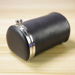 Vintage Women Black Leather Cup Coin Wallet Frame Clasp Coin Pouch Change Wallet For Women